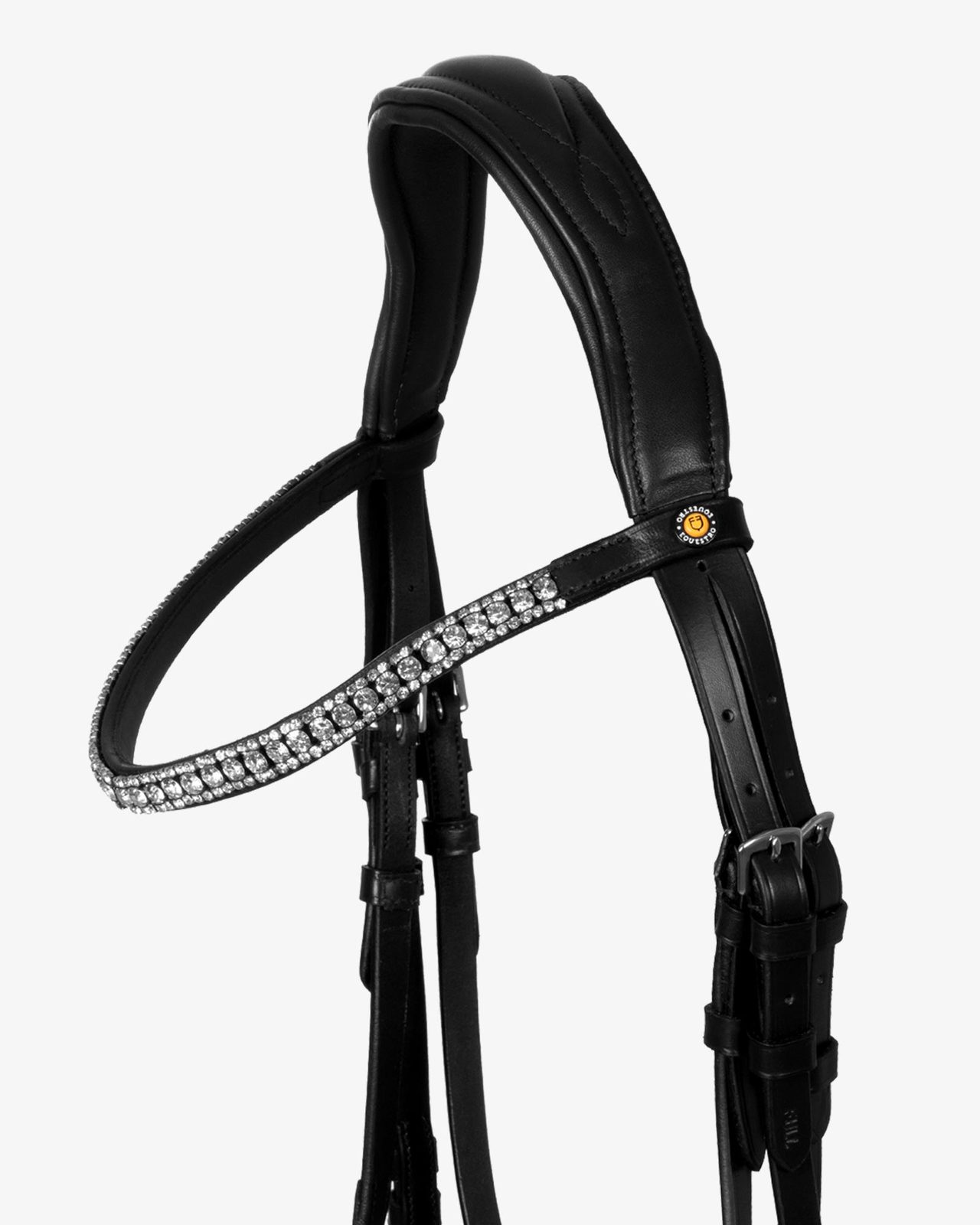 Testiera nera anatomica in pelle con strass