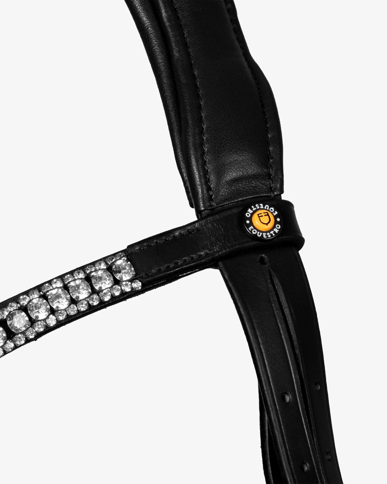 Testiera nera anatomica in pelle con strass