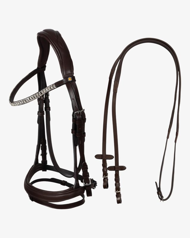 Black leather anatomical bridle with rhinestones