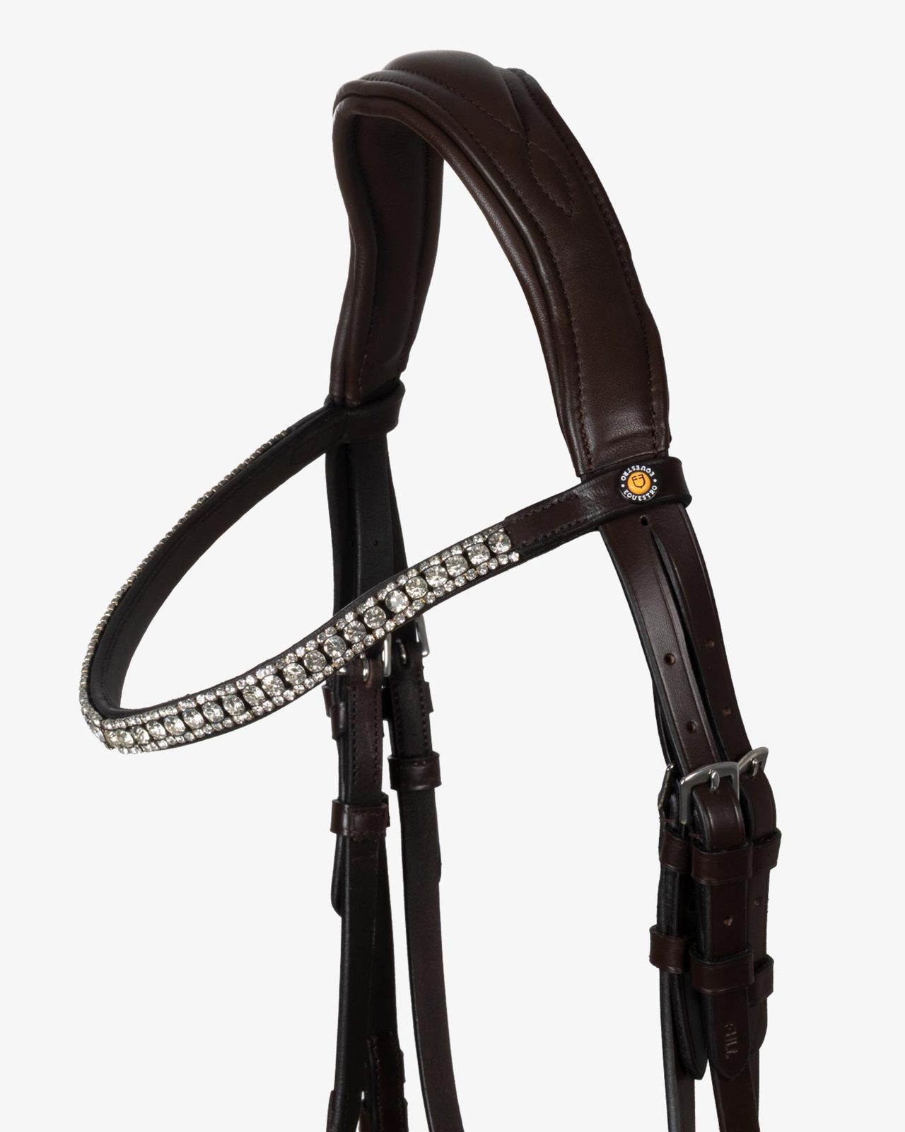 Testiera nera anatomica in pelle con strass