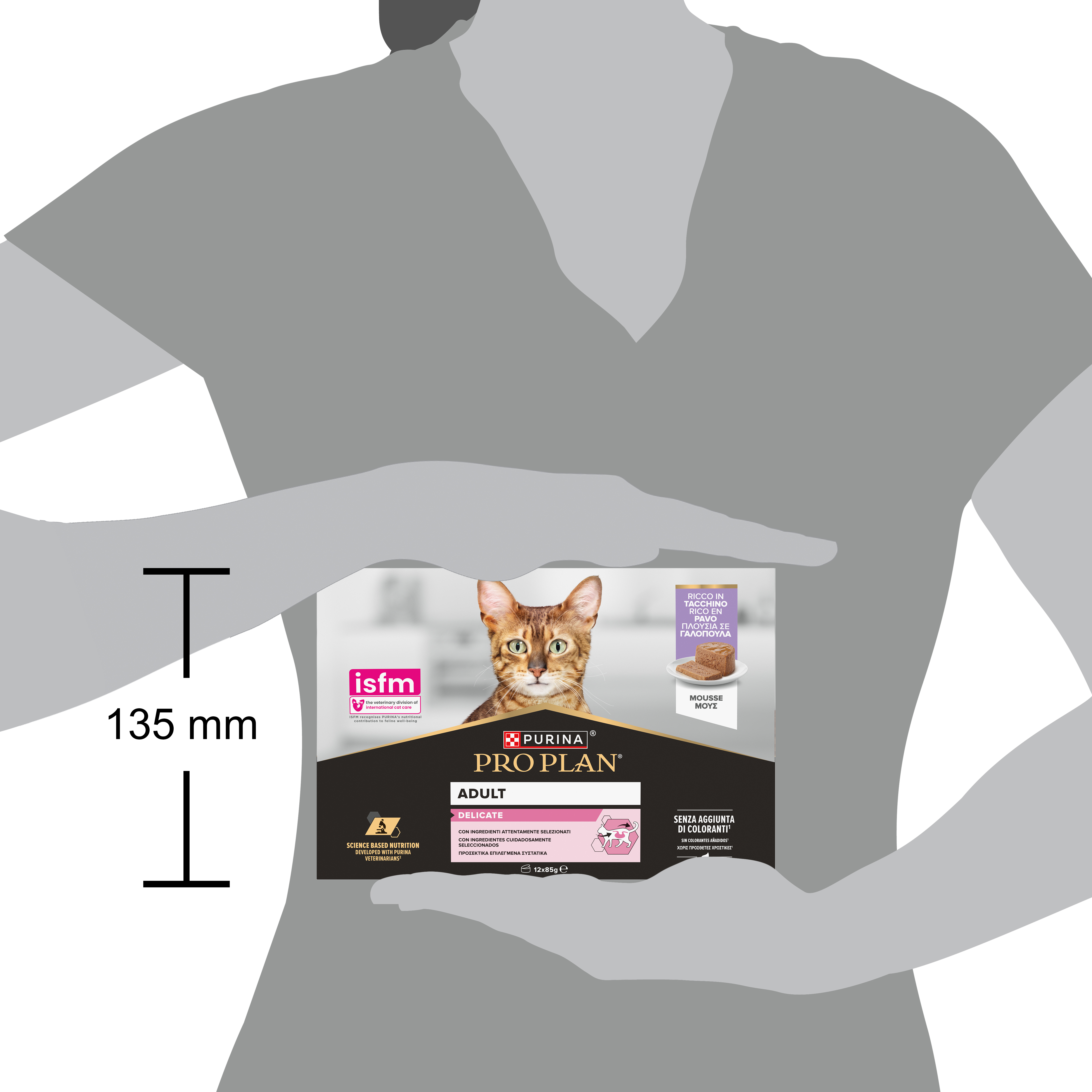 PURINA® PRO PLAN® DELICATE Mousse, ricco in tacchino con ingredienti attentamente selezionati