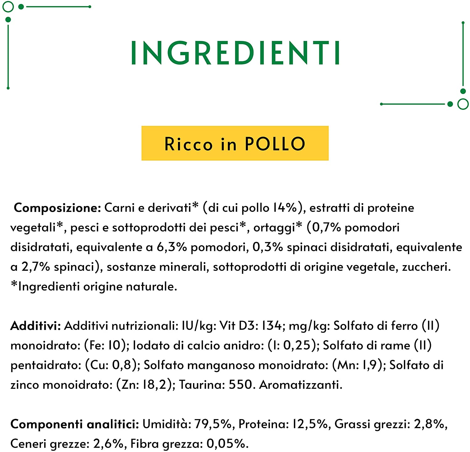 Gourmet Nature's Creations, Ricco in Pollo, guarnito con spinaci e pomodori