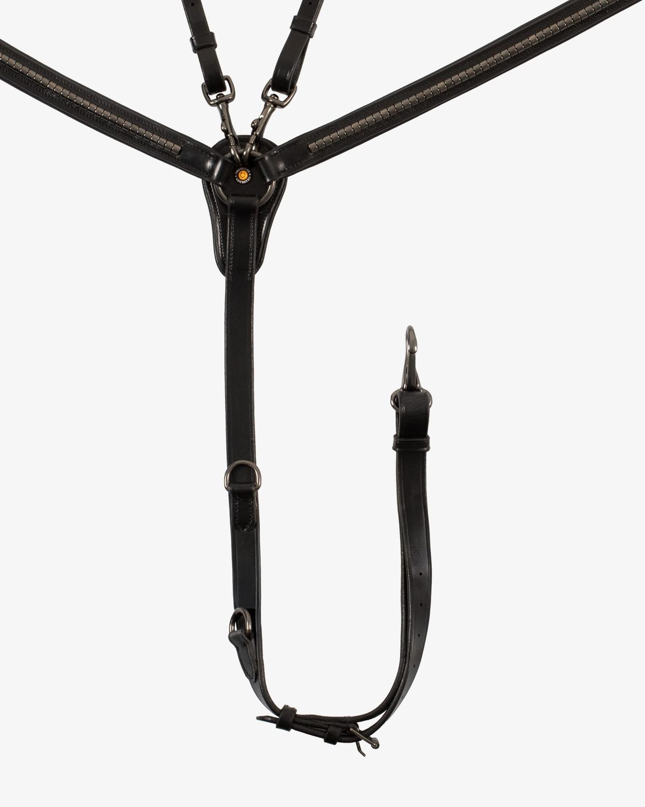 Tanned leather fork breastplate with black clincher