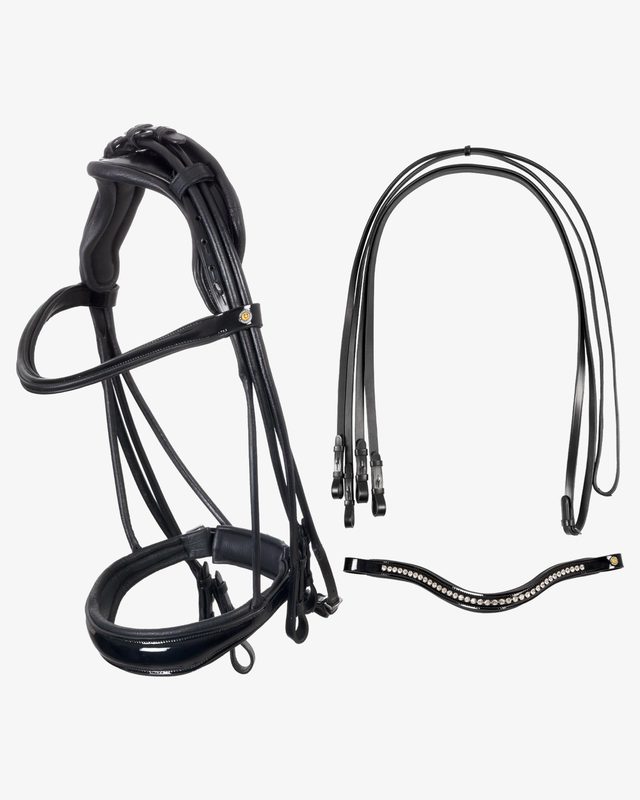 Leather dressage bridle with anatomical headpiece