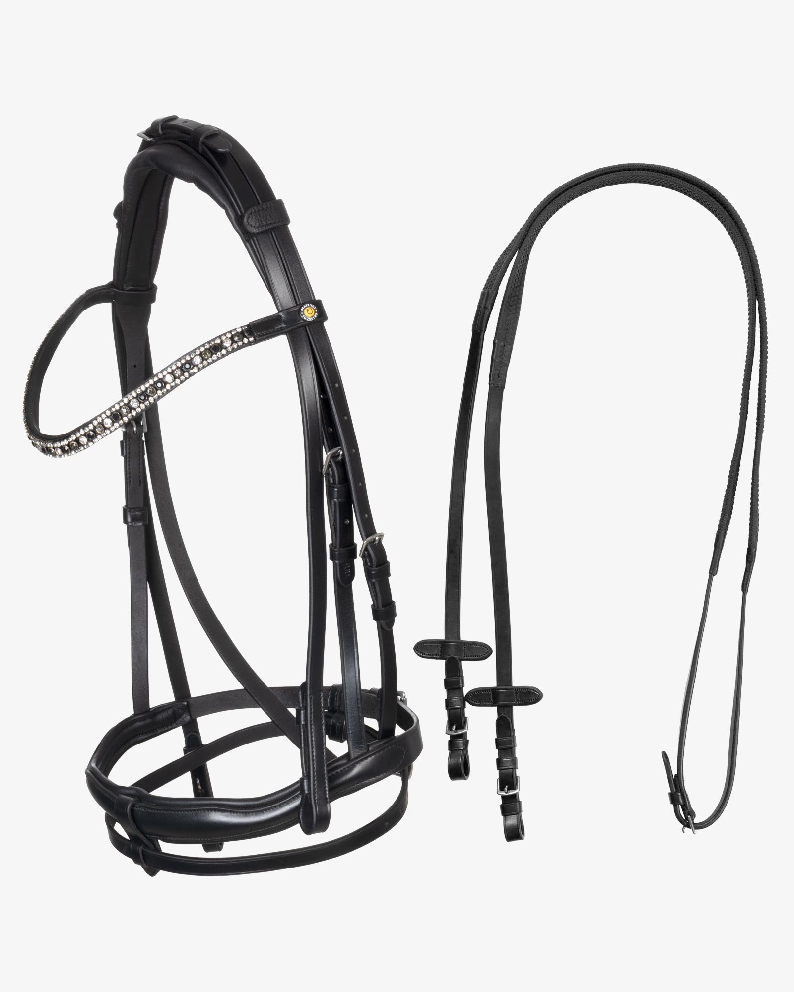 Testiera inglese in cuoio con strass su frontalino