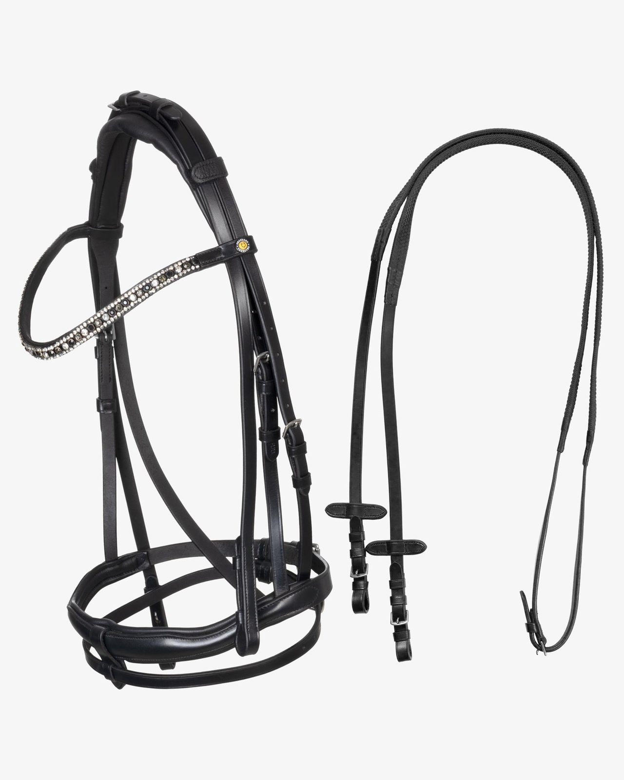 Testiera inglese in cuoio con strass su frontalino