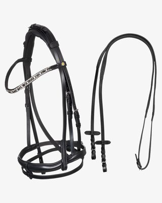 Testiera inglese in cuoio con strass su frontalino