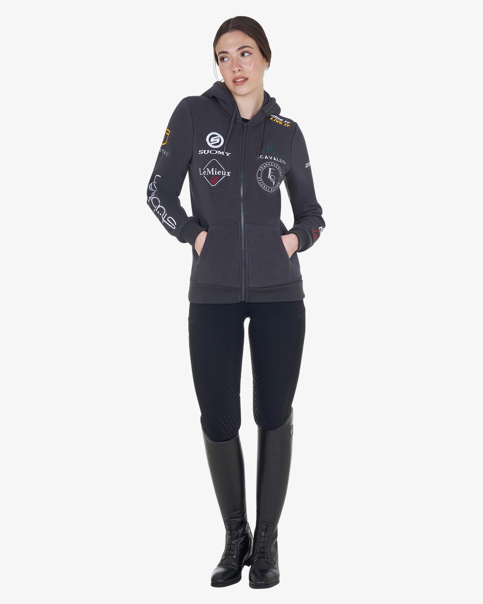 Saloogoe Felpa Con Cappuccio Zip Donna - Colorblock Nero - Taglie Forti Fino A 3XL - Tunica Lunga - 3