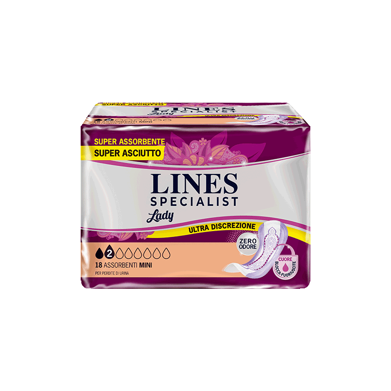 Acquista online Lines Specialist MiniUltra Mini | Linea prodotto Leggere e Medie per donna. Lines Specialist, prodotti per perdite di urina Assorbenti Femminili Lady Mini