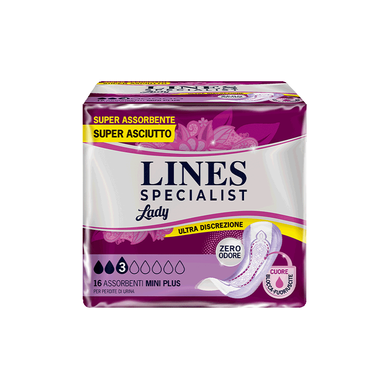 Acquista online Lines Specialist Mini PlusUltra Mini | Linea prodotto Leggere e Medie per donna. Lines Specialist, prodotti per perdite di urina Assorbenti Femminili Lady Mini Plus