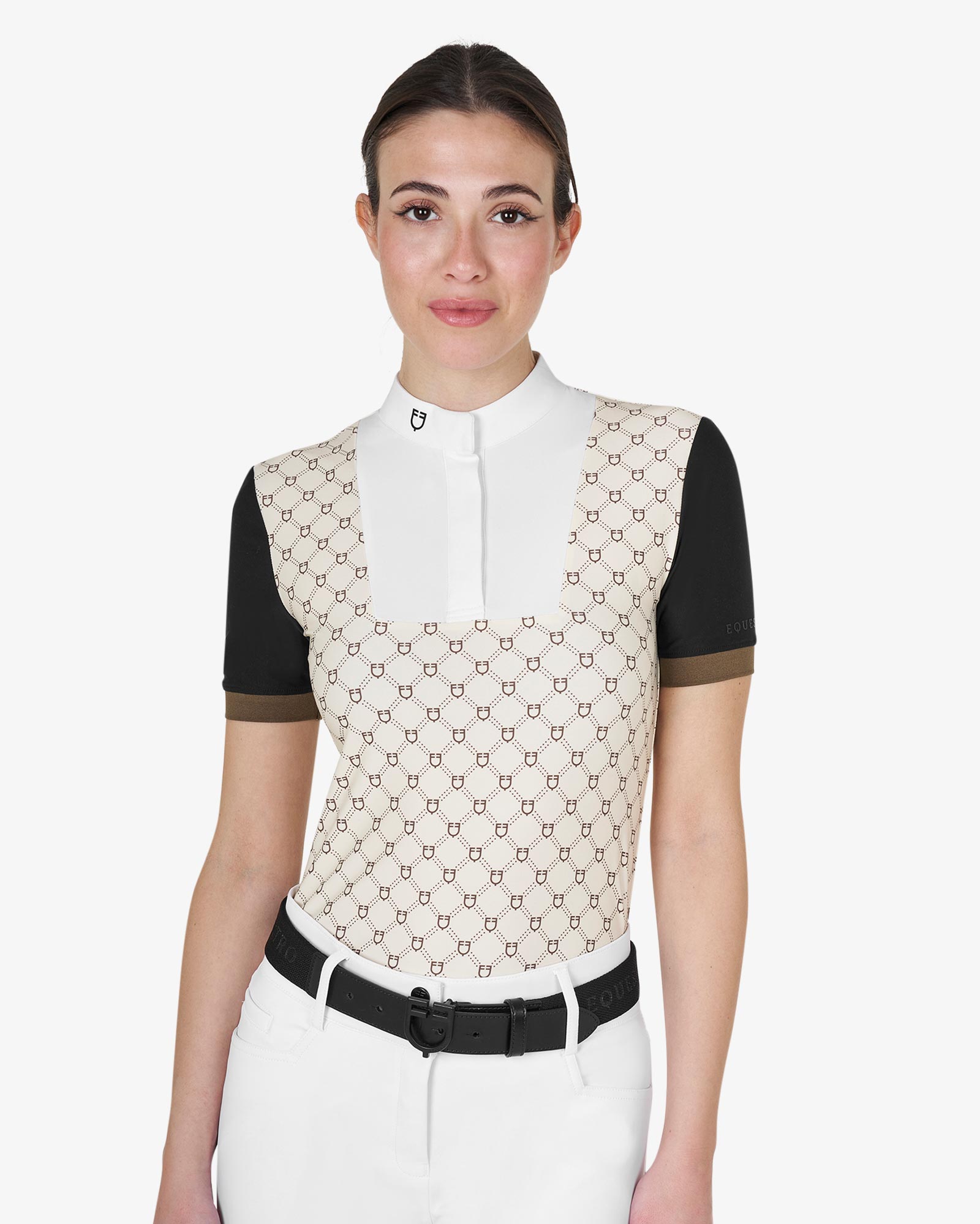 Polo donna da concorso a manica corta con stampa monogram