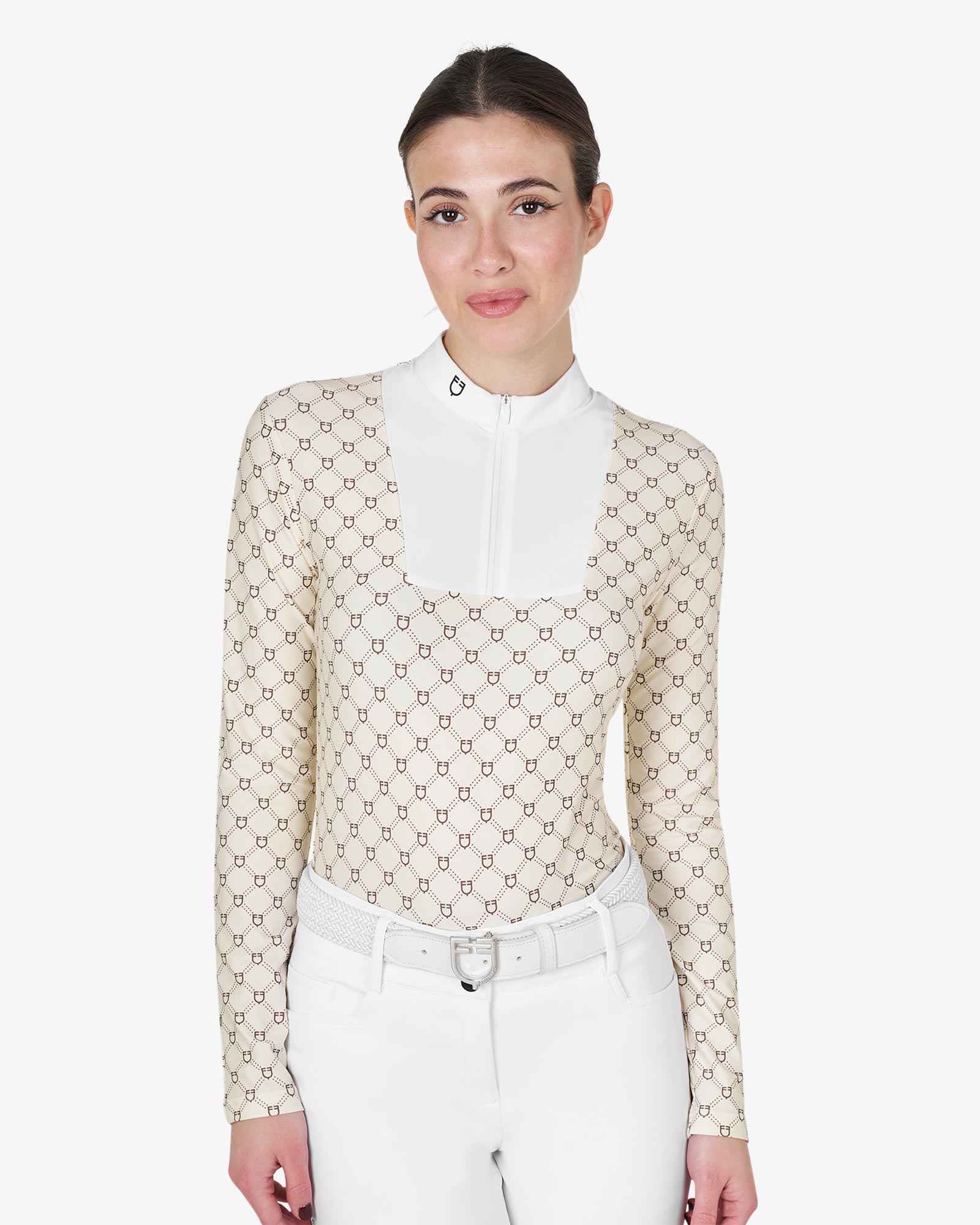 Polo donna da concorso a manica lunga con stampa monogram