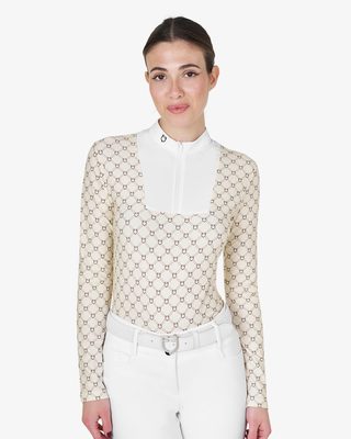 Polo donna da concorso a manica lunga con stampa monogram