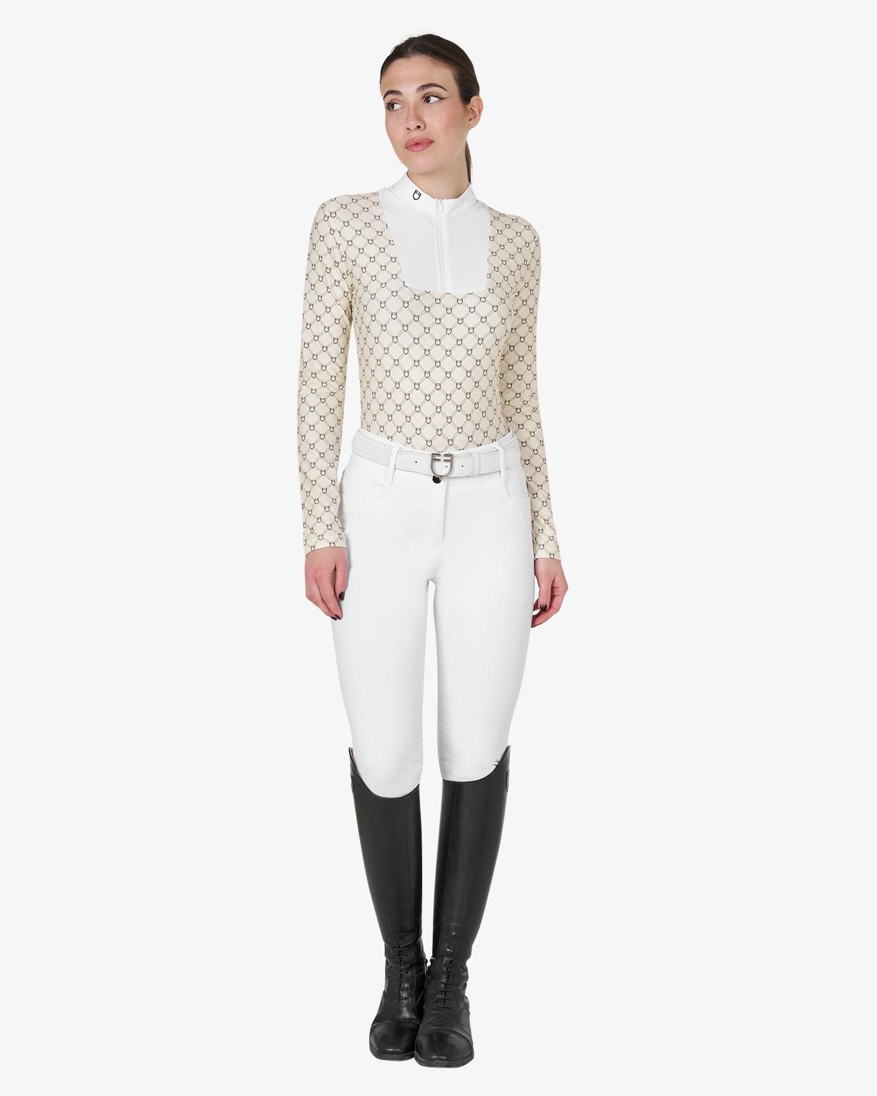 Polo donna da concorso a manica lunga con stampa monogram