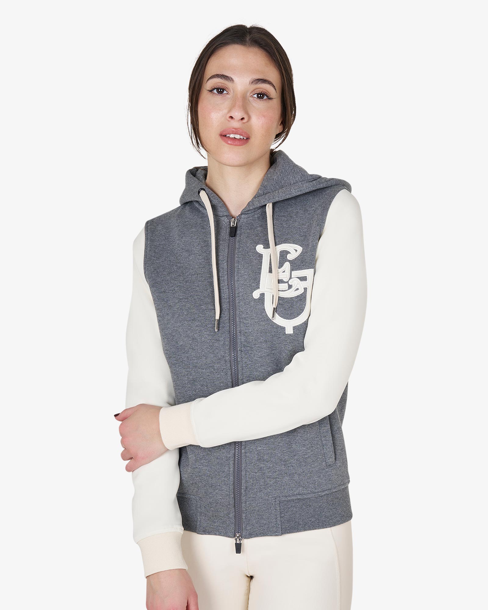 Felpa donna EQ bicolore con zip frontale