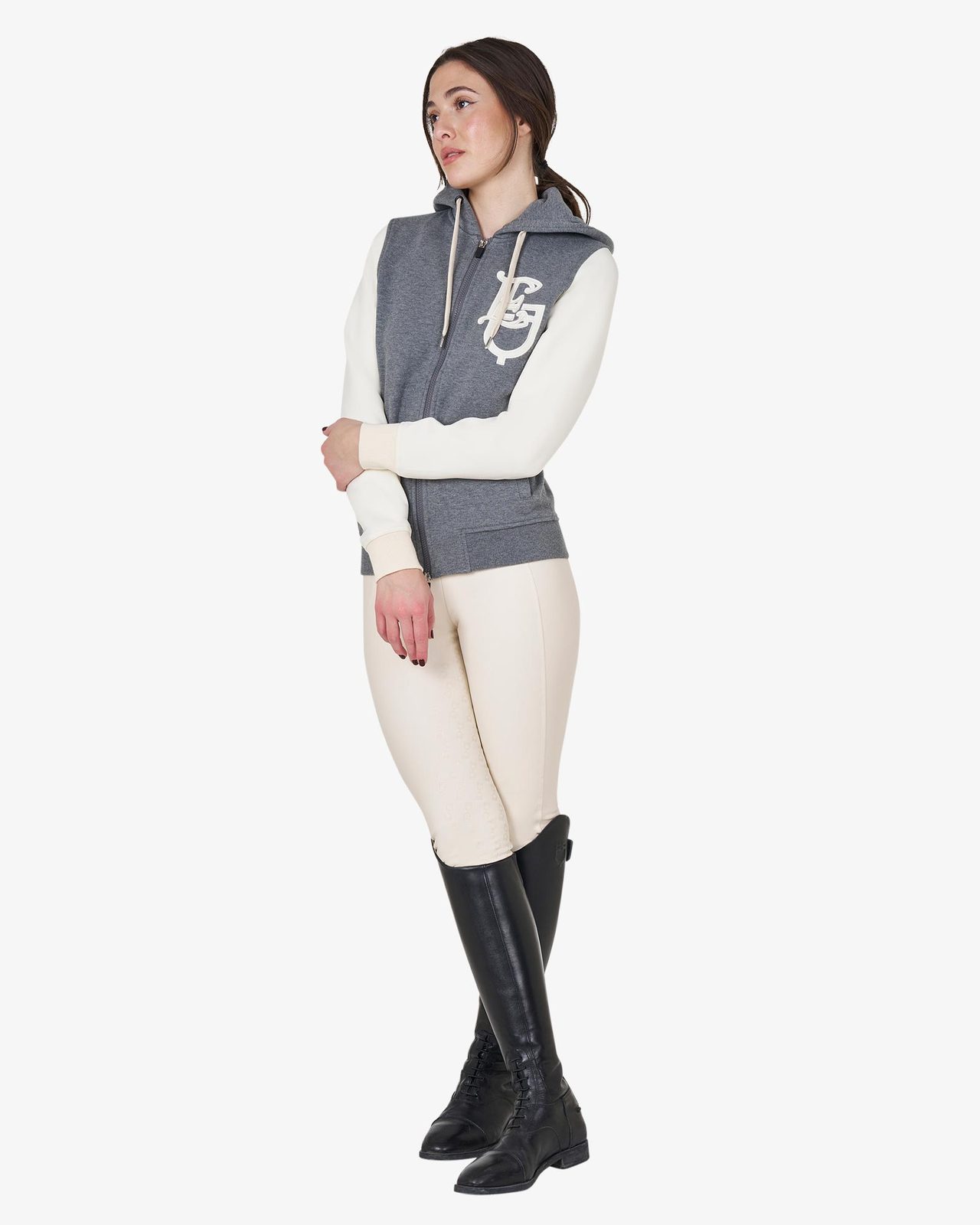 Felpa donna EQ bicolore con zip frontale