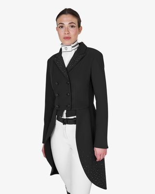 Women's tailocoat in technical fabric with rhinestones