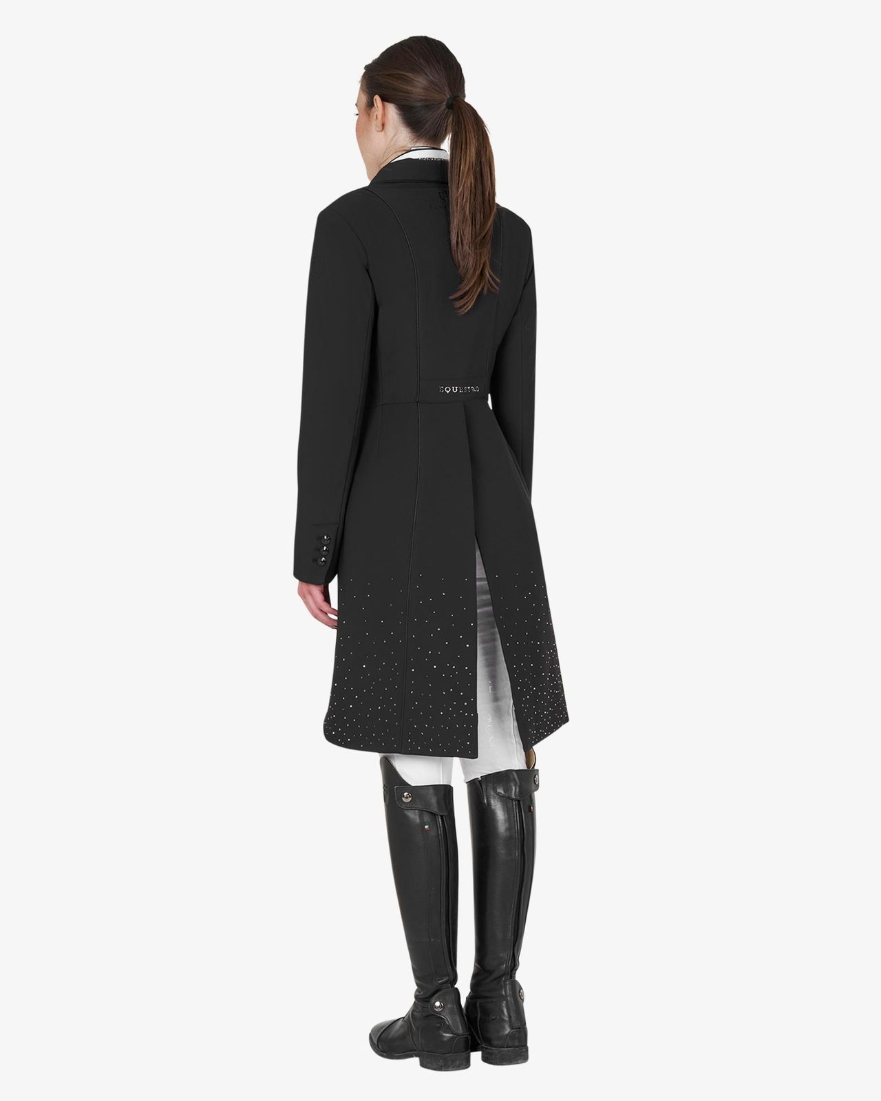 Women's tailocoat in technical fabric with rhinestones