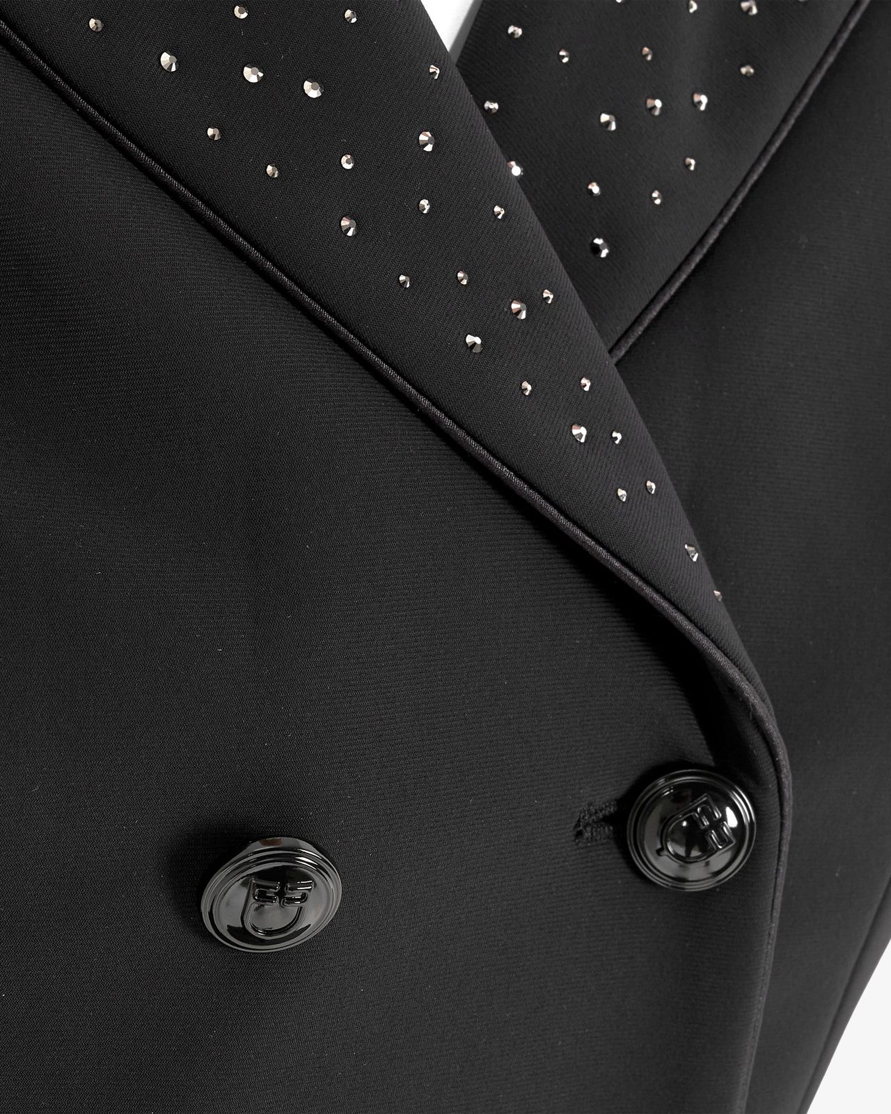 Women's tailocoat in technical fabric with rhinestones