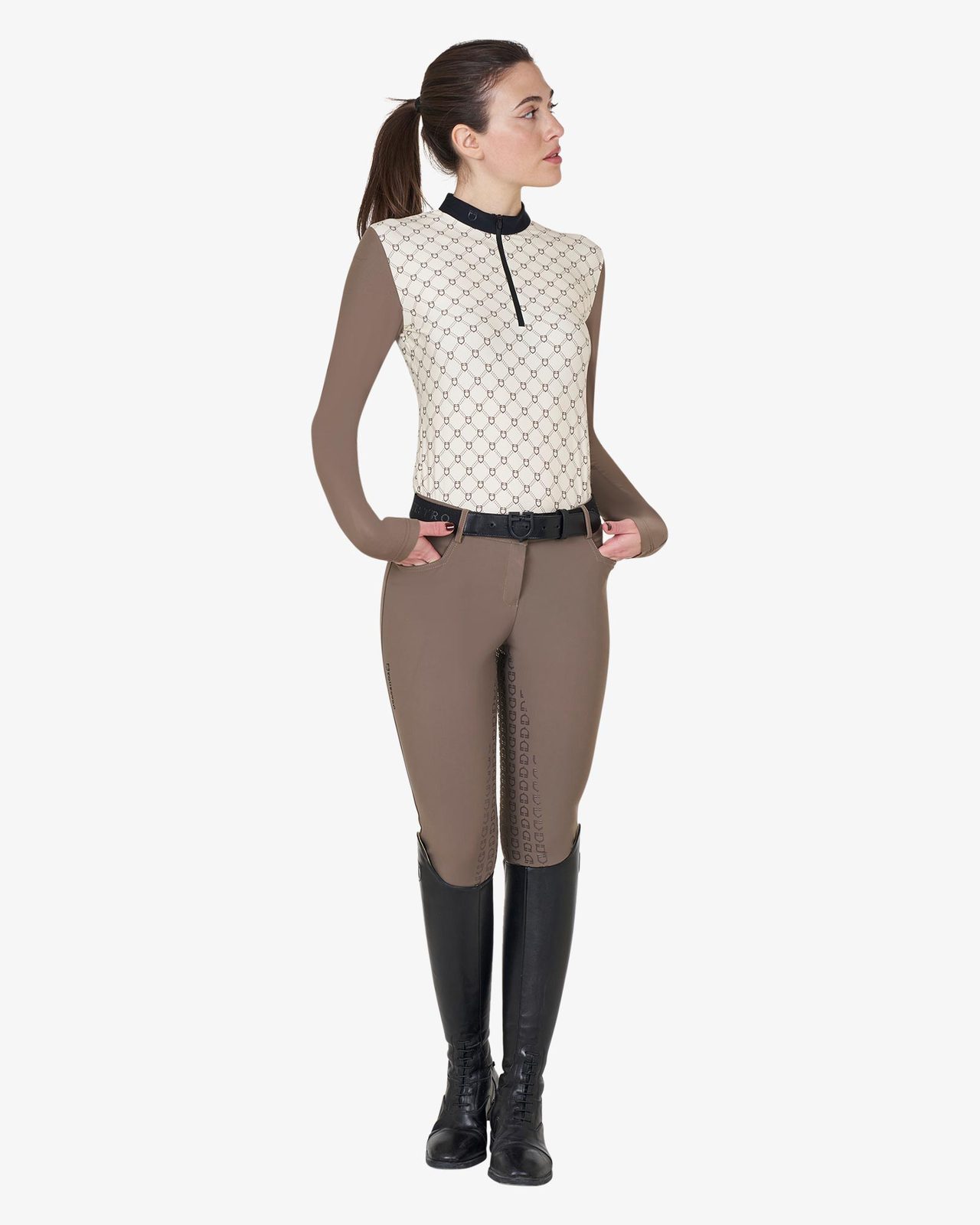 Polo donna da allenamento a manica lunga con stampa monogram