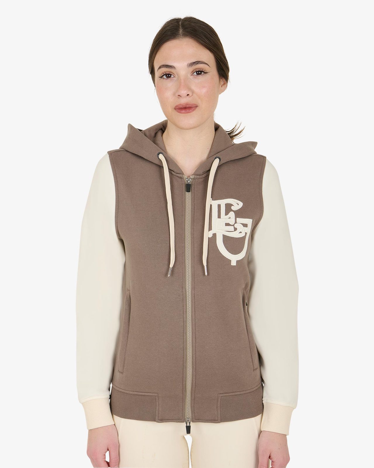 Felpa donna EQ bicolore con zip frontale