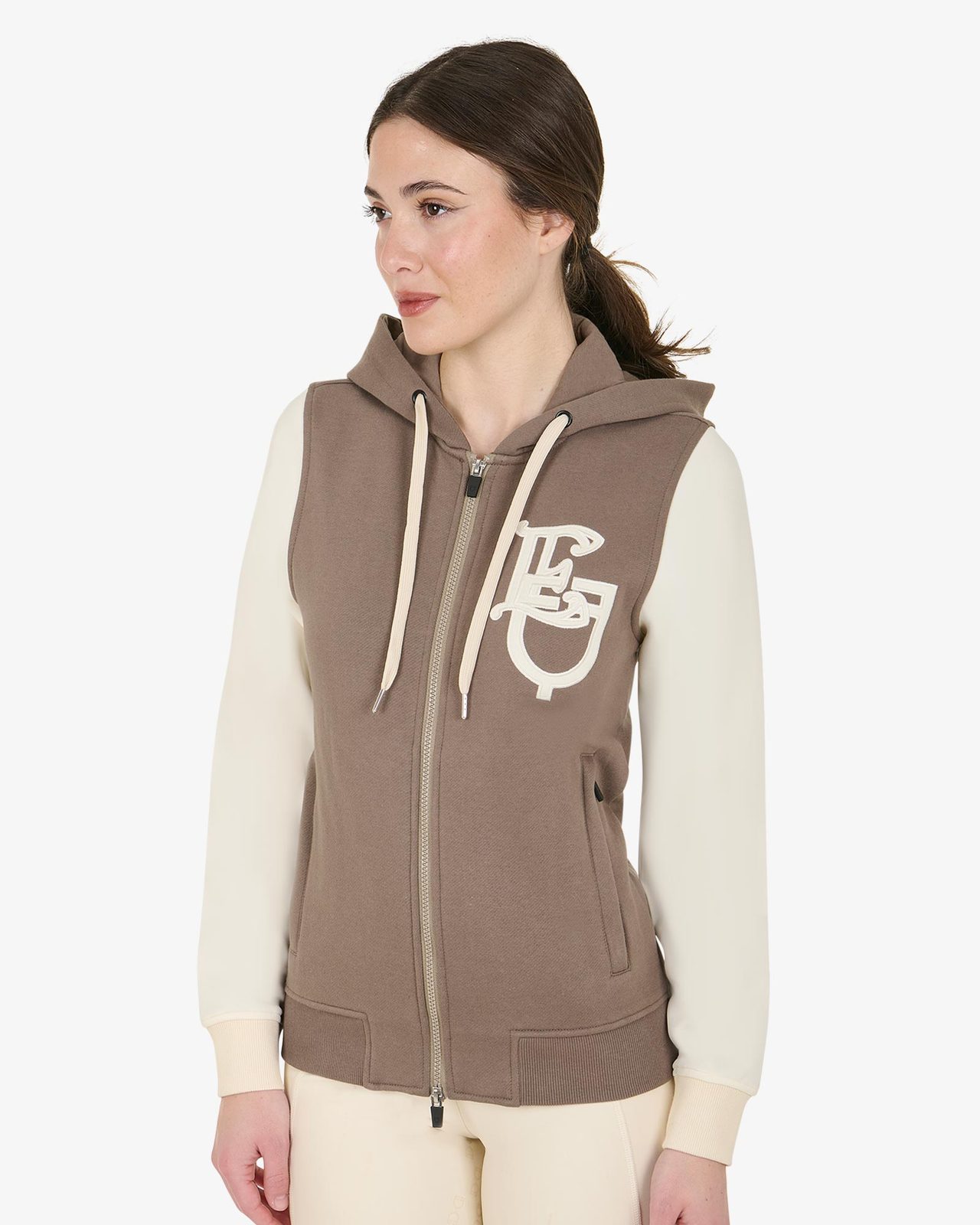 Felpa donna EQ bicolore con zip frontale