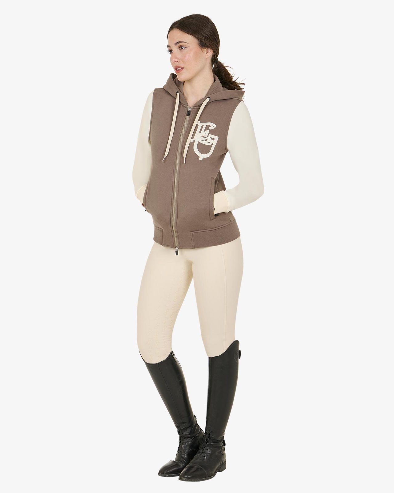 Felpa donna EQ bicolore con zip frontale