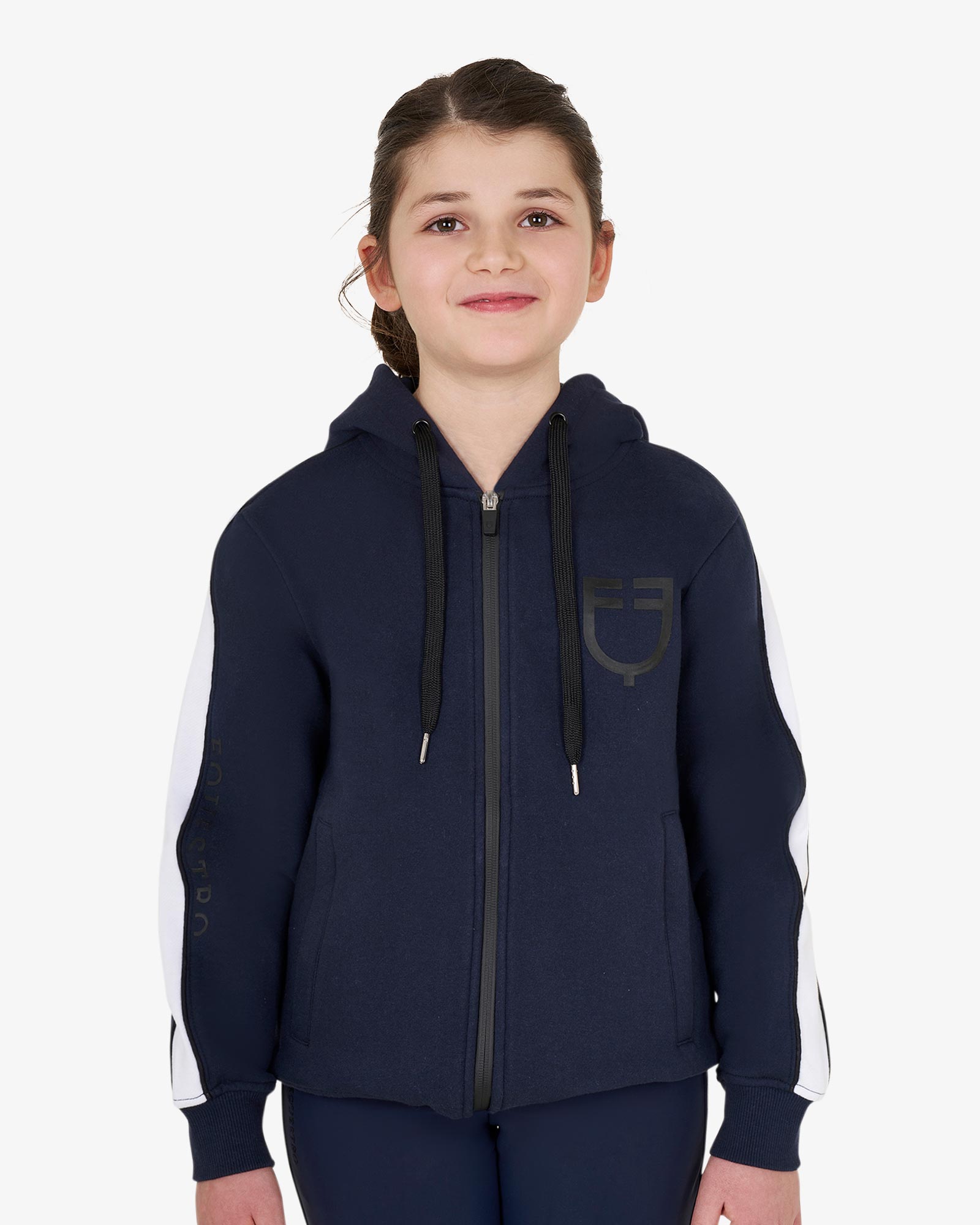 Felpa bambina in cotone con cappuccio e zip frontale