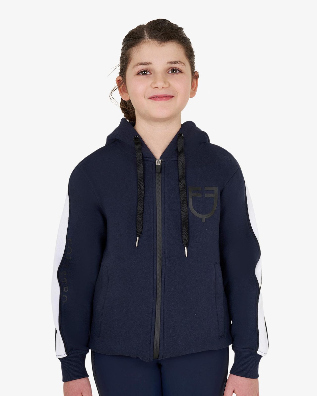 Felpa bambina in cotone con cappuccio e zip frontale