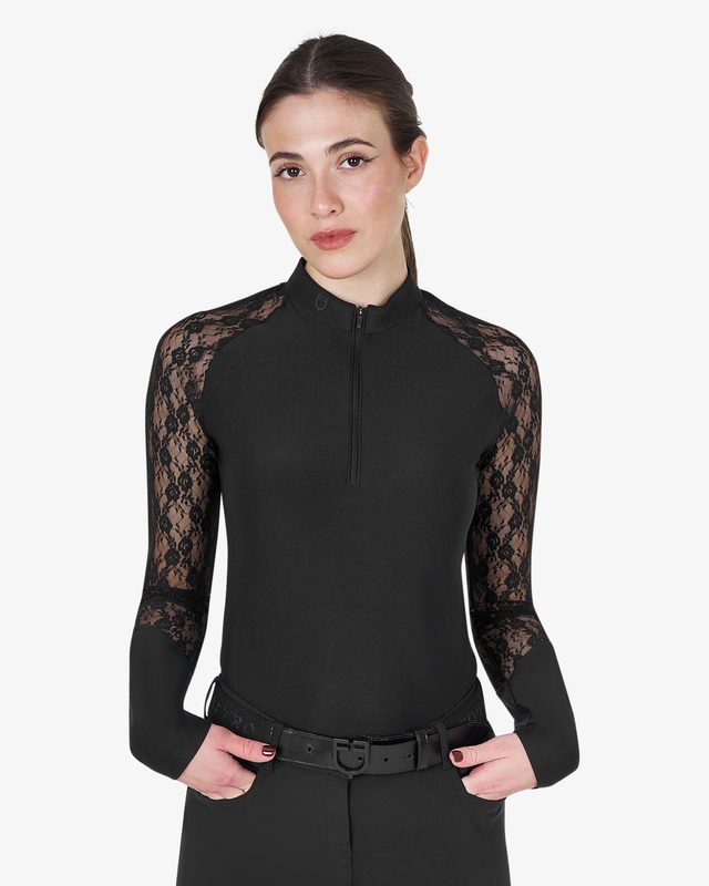 Women's lace long-sleeved training polo shirt