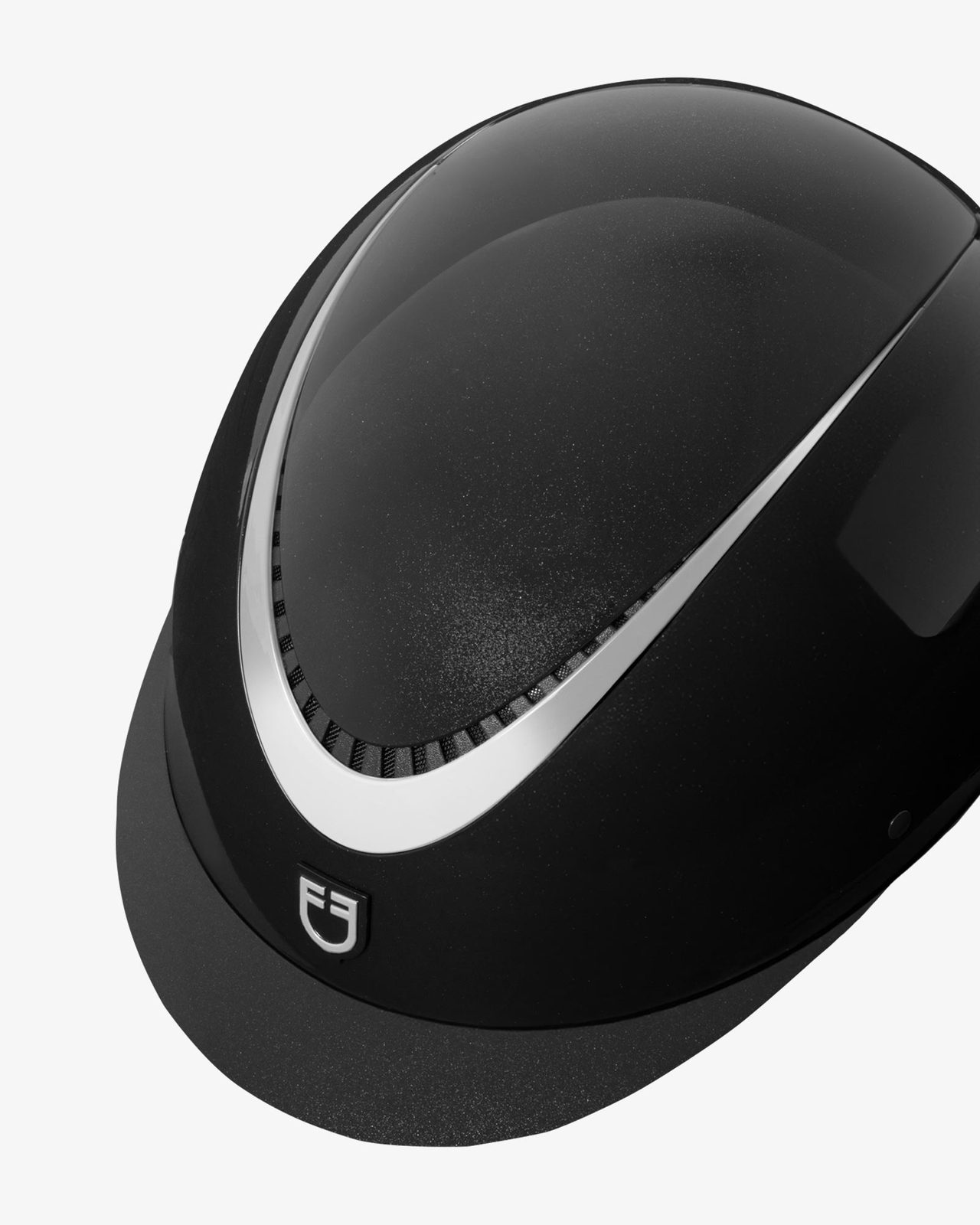 Glossy helmet with eco-leather strap and narrow visor homologation EN 1384-2023