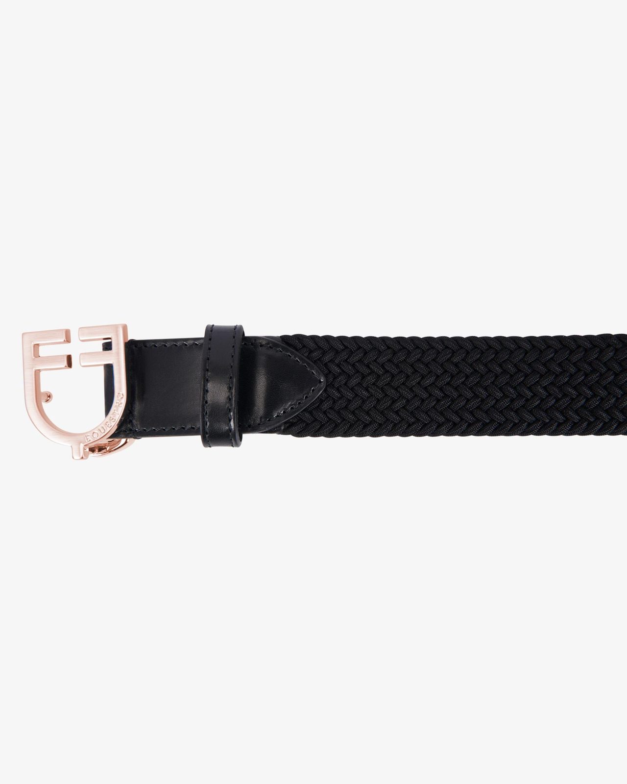 Leather elastic belt with rosegold logoed buckle
