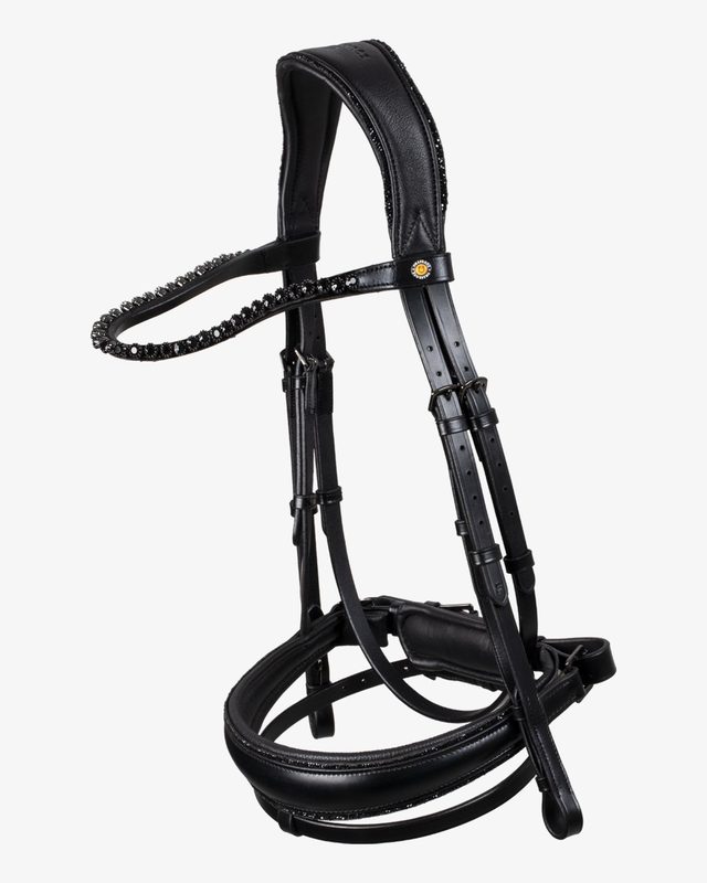 Anatomical leather dressage bridle with rhinestones