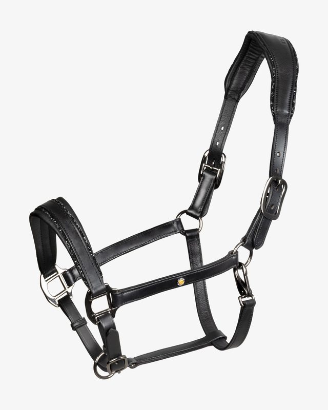Leather halter with glittery piping