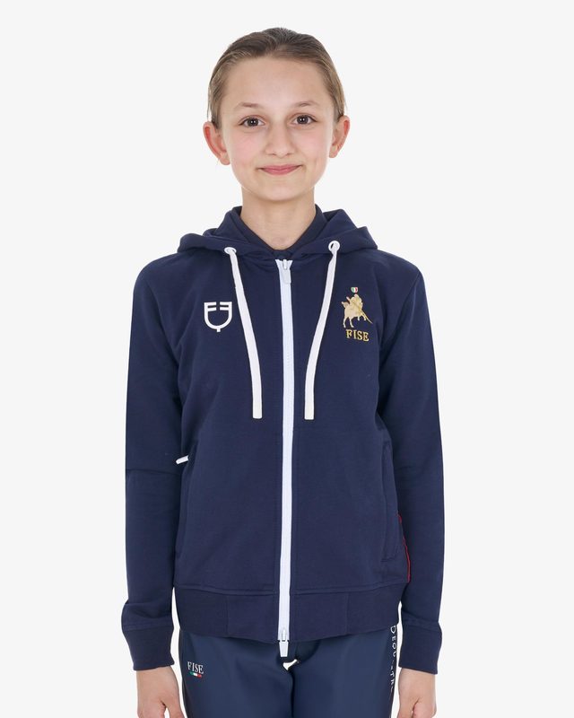 Felpa in pile unisex bambini con cappuccio Equestro X FISE