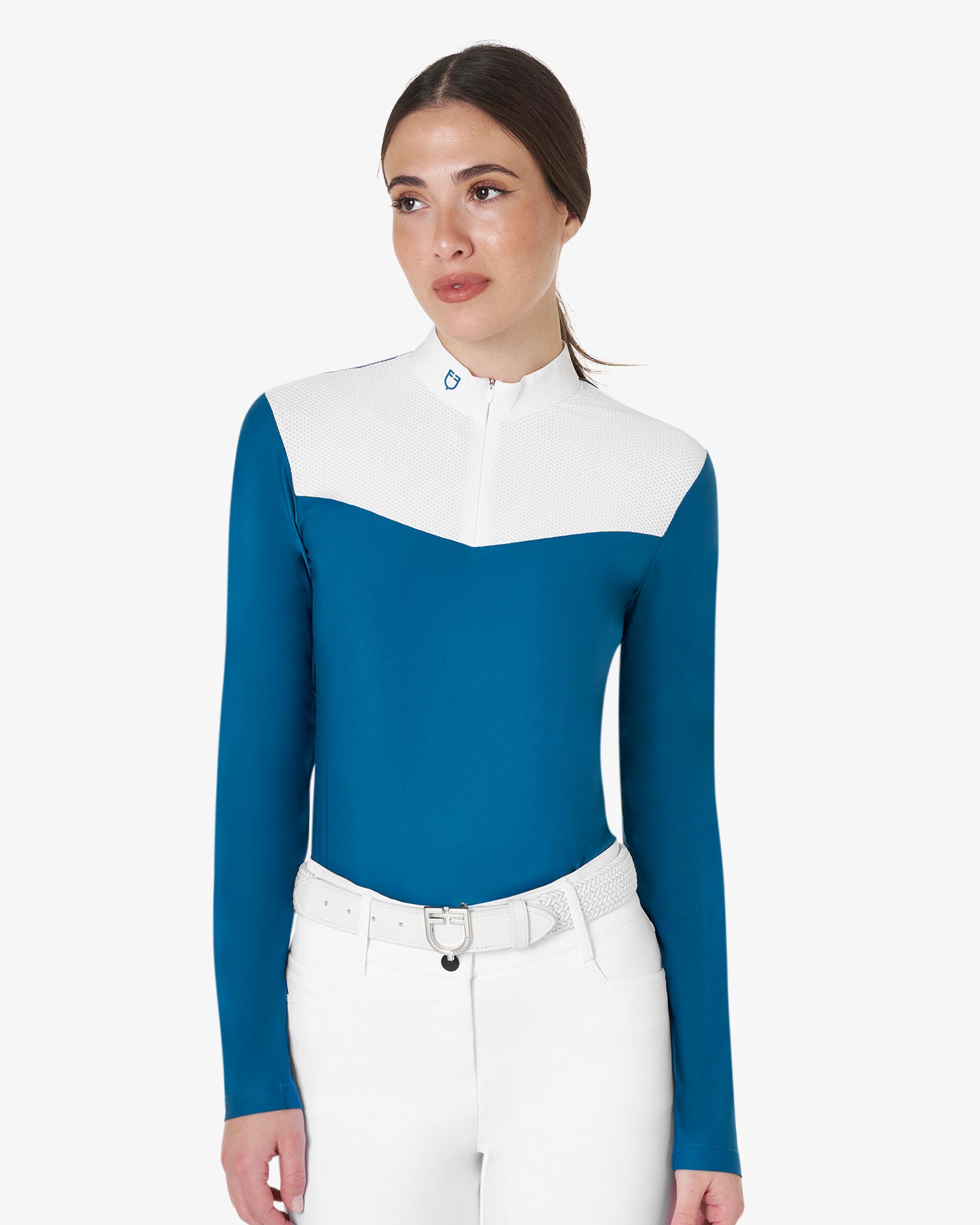 Polo donna da concorso in tessuto tecnico e mesh