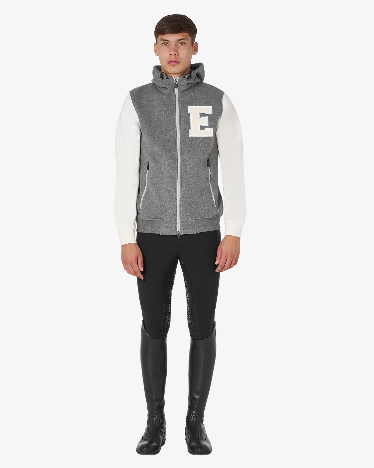 Men's institutional two-tone hoodie with front zip