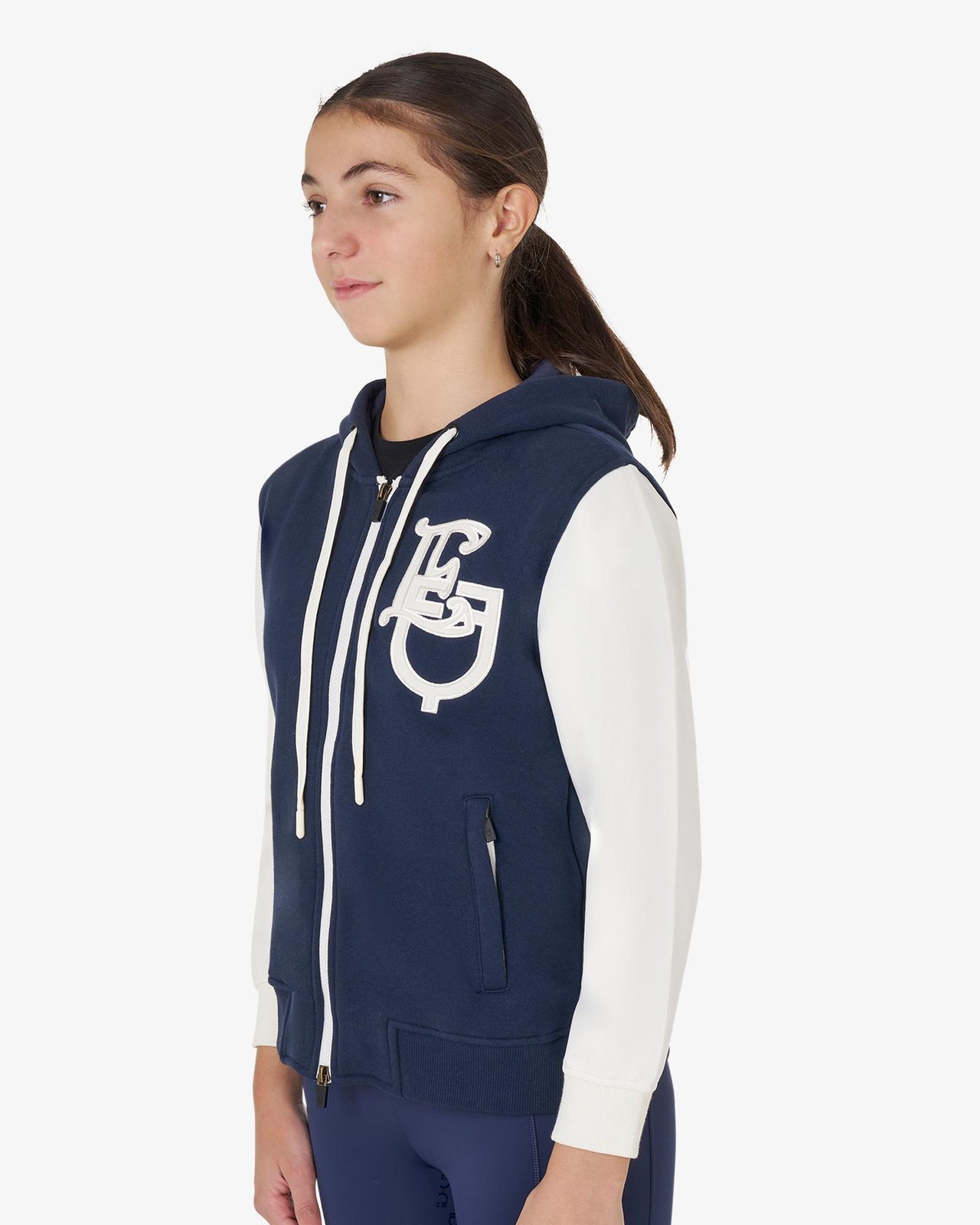 Felpa bambina EQ bicolore con zip frontale