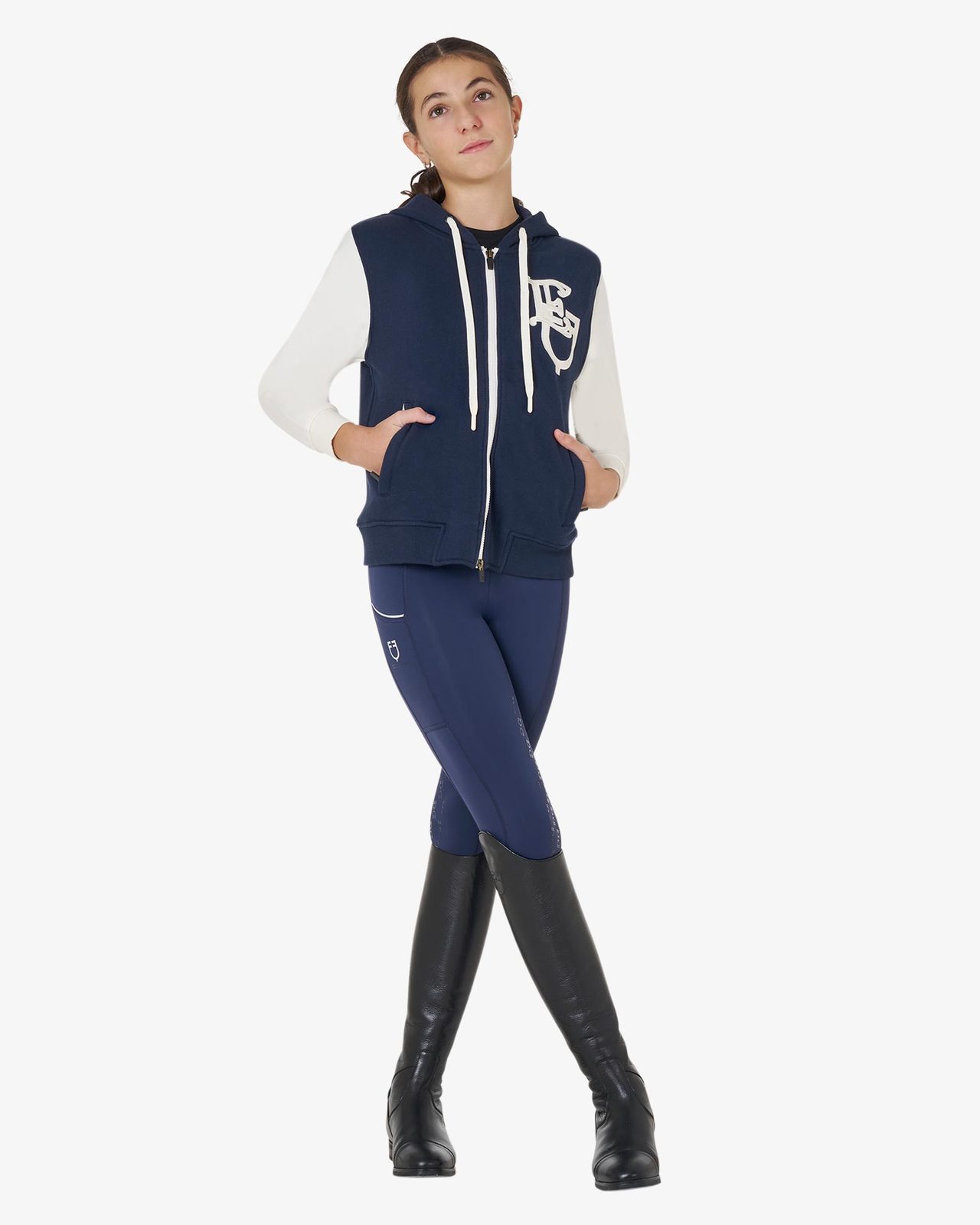 Felpa bambina EQ bicolore con zip frontale