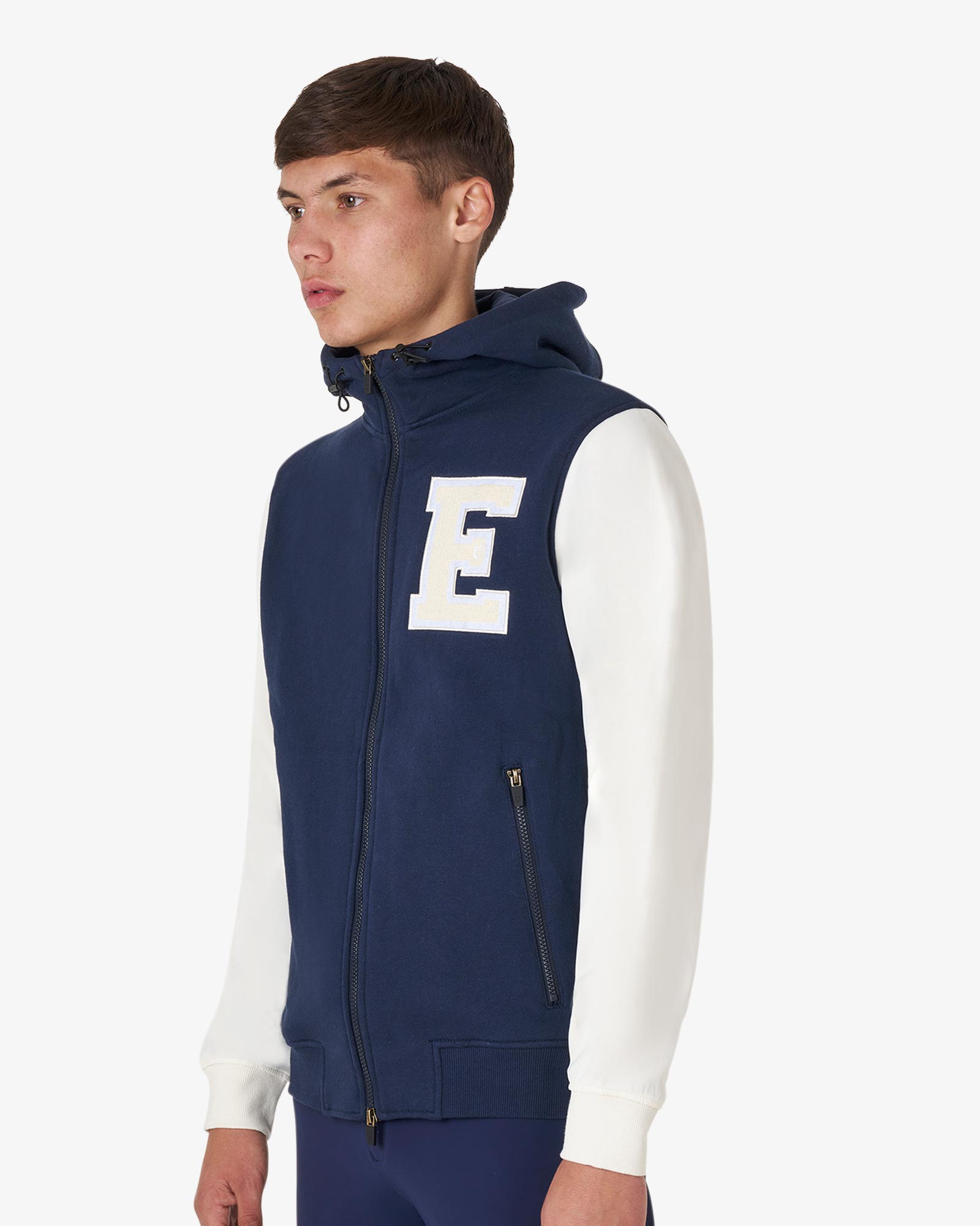 Men's institutional two-tone hoodie with front zip