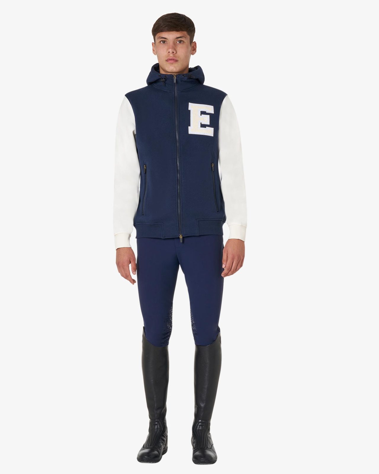 Men's institutional two-tone hoodie with front zip
