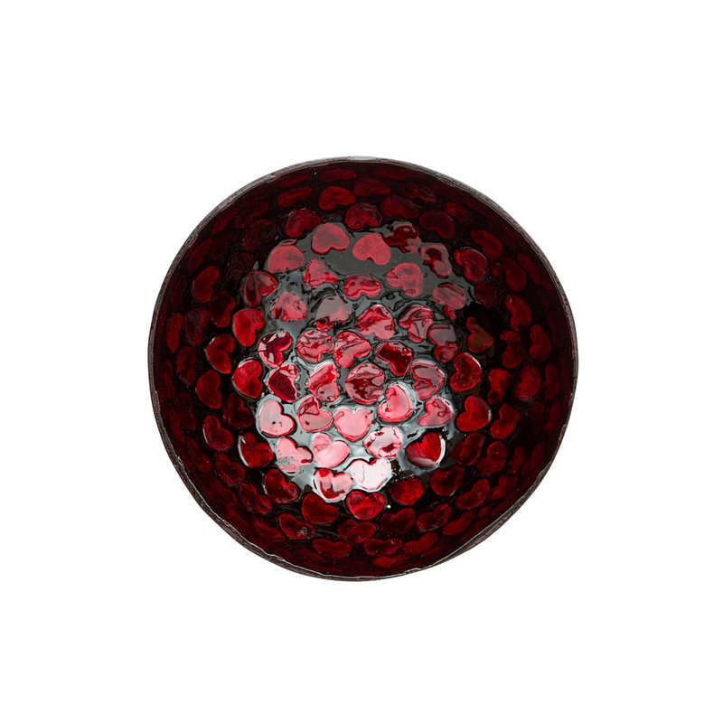 Ciotola di cocco laccata rossa con cuori