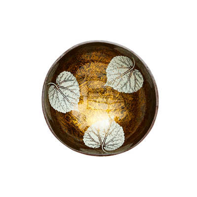 Ciotola di cocco laccata con foglie oro