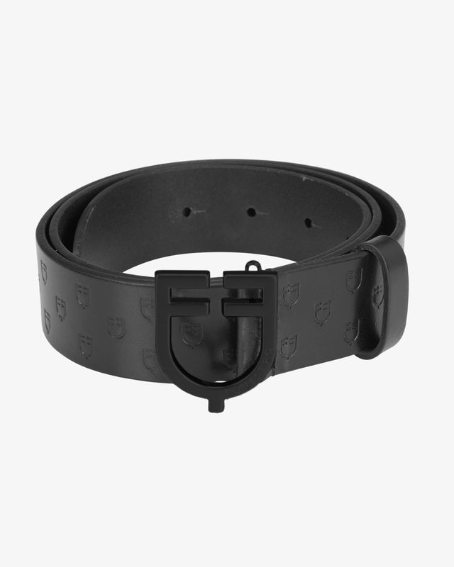 Cintura in cuoio logato total black a fibbia