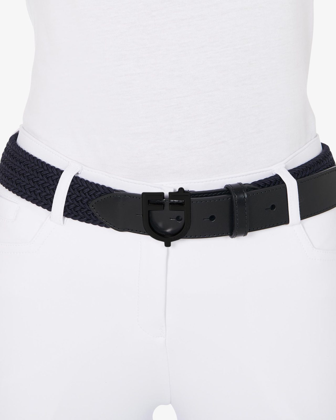 Cintura elastica con fibbia nera e logo
