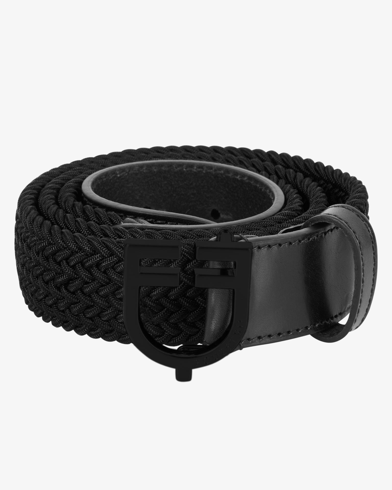 Elastic belt with black logoed buckle