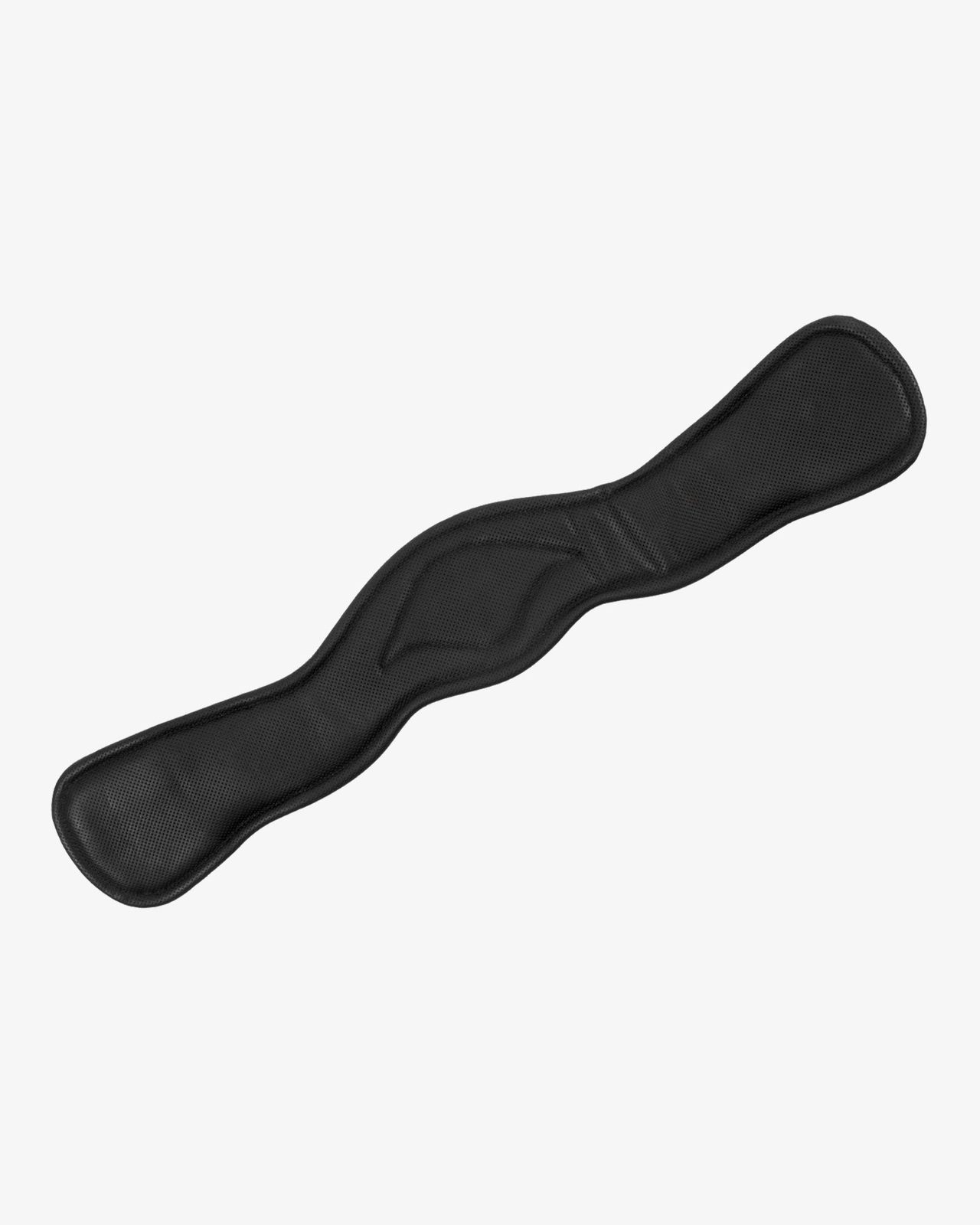 Shaped leather dressage girth with logo pin
