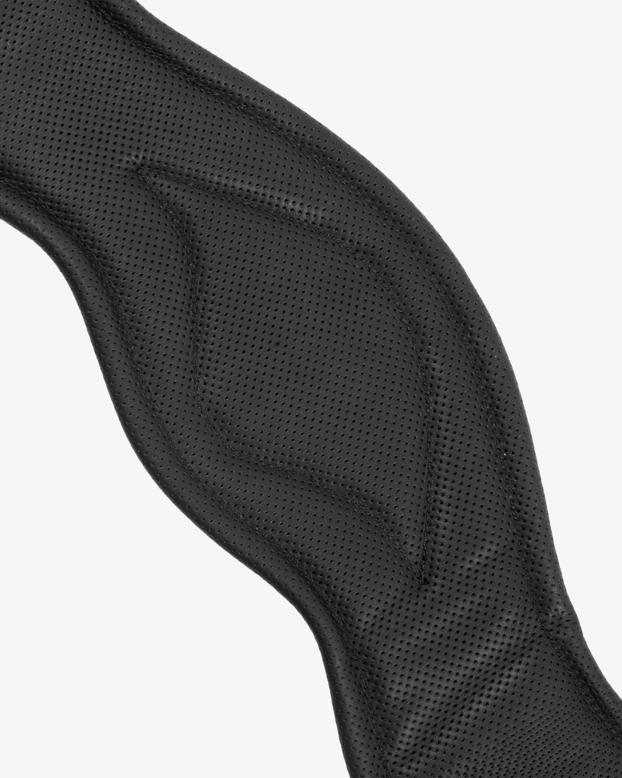 Shaped leather dressage girth with logo pin