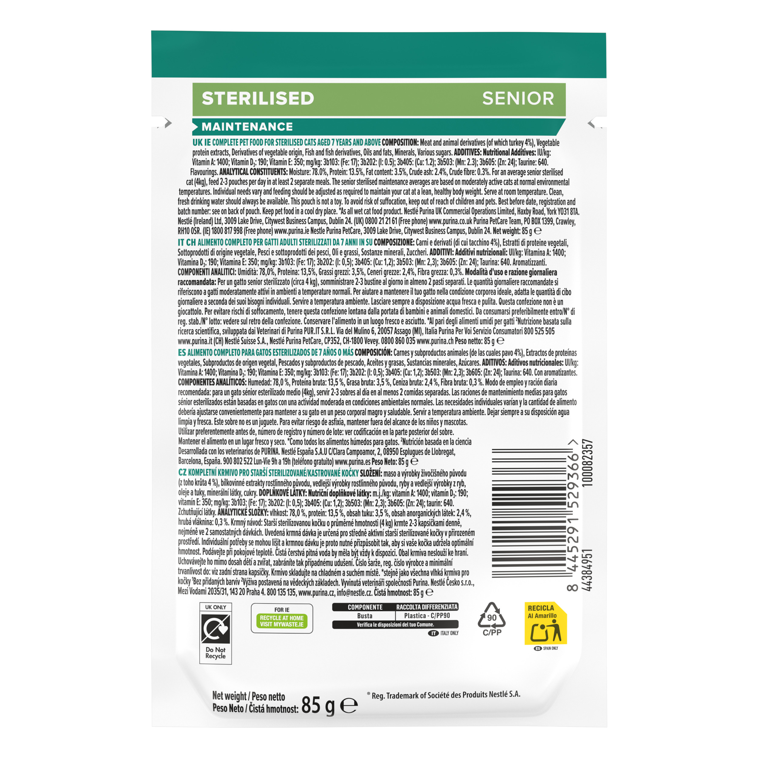 PURINA® PRO PLAN® Sterilised Senior 7+ MAINTENANCE con tacchino in salsa