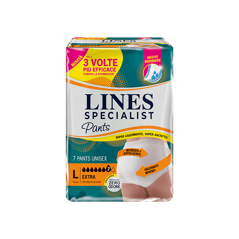 Acquista online Lines Specialist Pants Extra | Linea prodotto Alte per uomo e donna. Lines Specialist, prodotti per perdite di urina medie e abbondanti Mutandine Pants Unisex Extra
